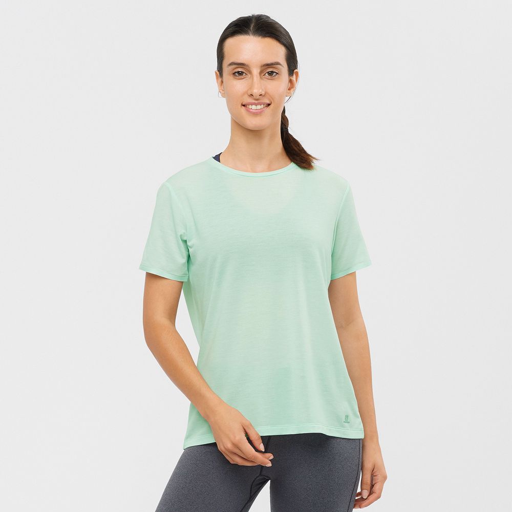 Salomon T-Shirts Dame Blå - ESSENTIAL TENCEL (UKAXC-9871)